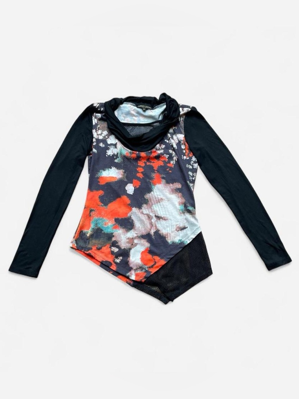 Alberto Makali Black Top with Multicolor Abstract Print